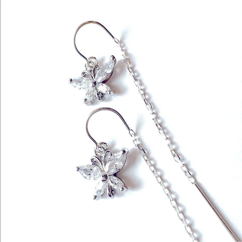 Women’s new Sterling silver earring threaders with crystal butterflies
